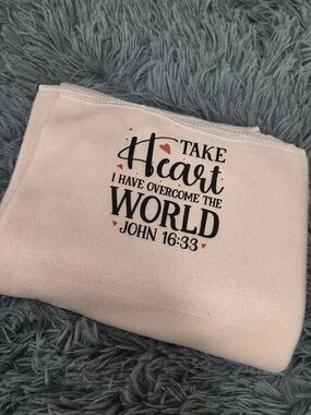 Soft Pink 'Take Heart' Verse Baby Blanket - Faith-Inspired Bible Verse Accent